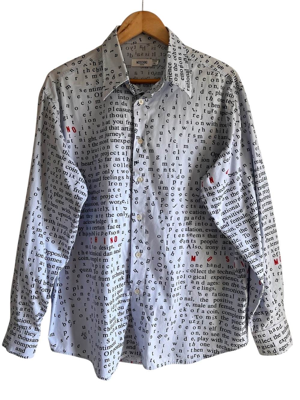 Moschino messenger printed button down long sleeve shirt XL excellent condition